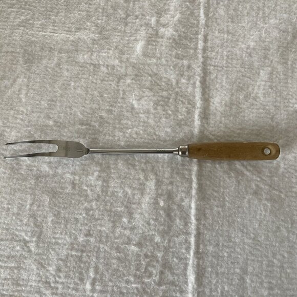 Ekco Meat Fork Utensil Carving USA Chrome Shaft Wood Handle 13" Kitchen Vintage - Picture 4 of 14